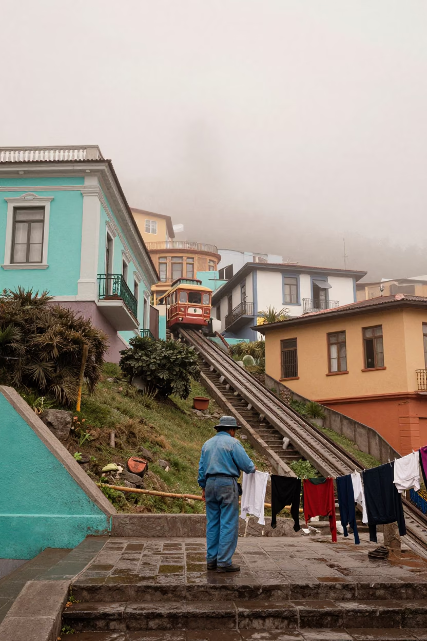 Worker in Valparaiso at Dawn Light in in Valparaiso, Chile