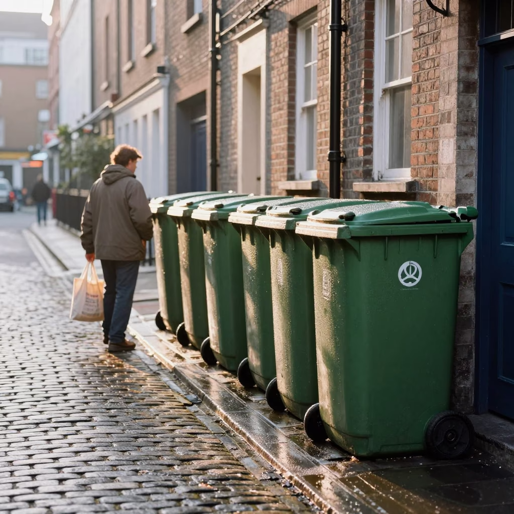 Worker just after sunrise in Dublin in in Dublin, Ireland