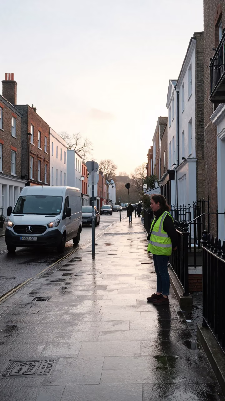Worker Pausing in Bristol in in Bristol, United Kingdom