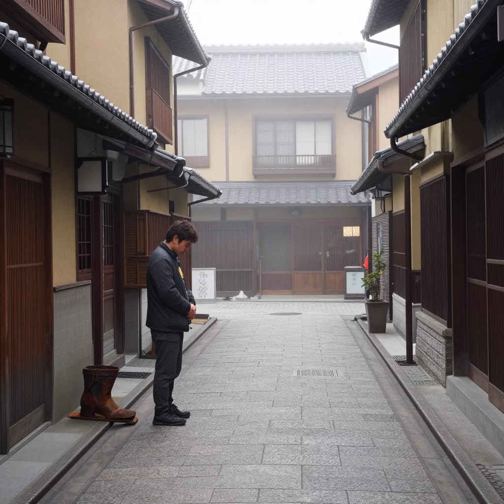 Worker Pausing in Fukuoka in in Fukuoka, Japan