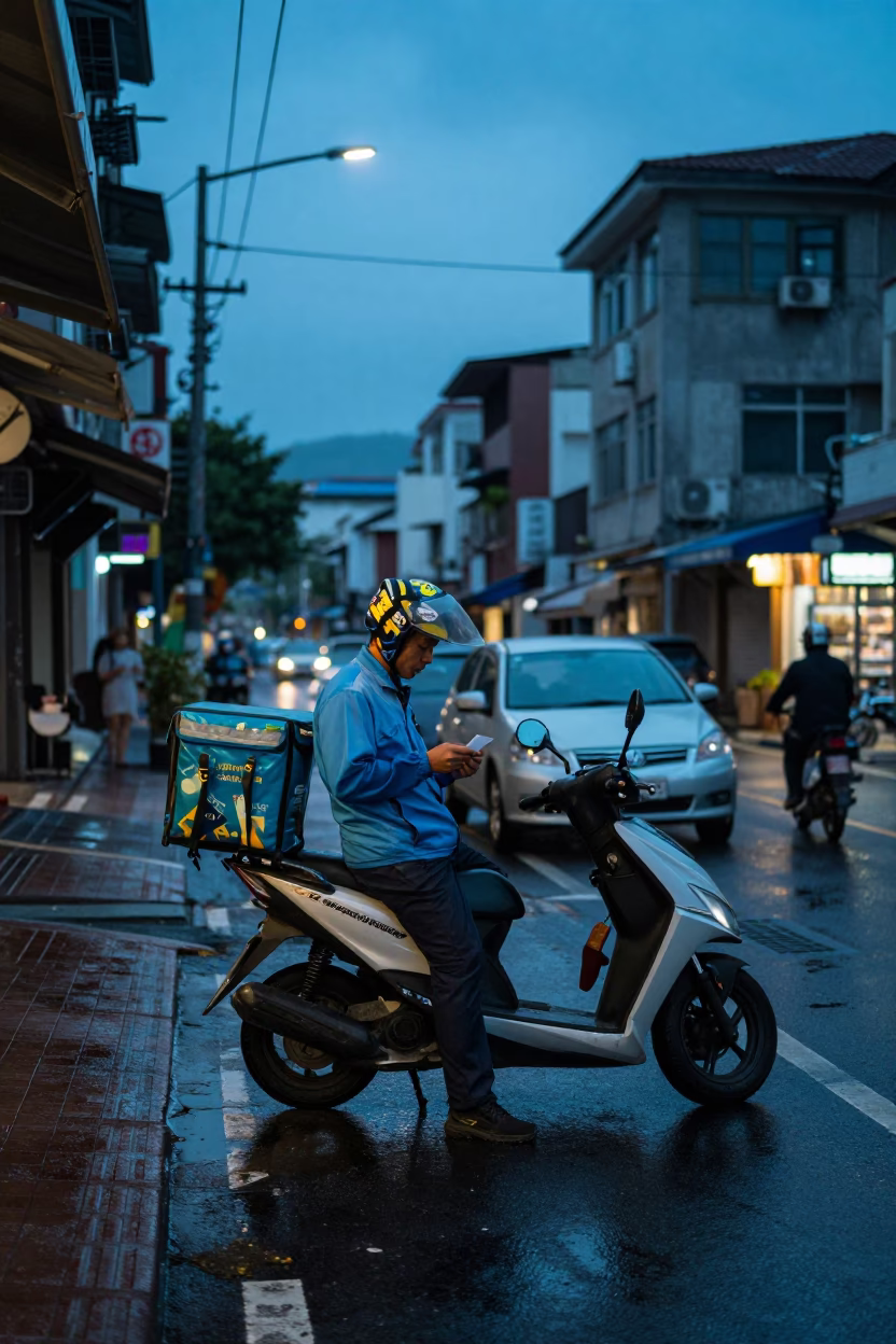 Worker Pausing in Kaohsiung in in Kaohsiung, Taiwan