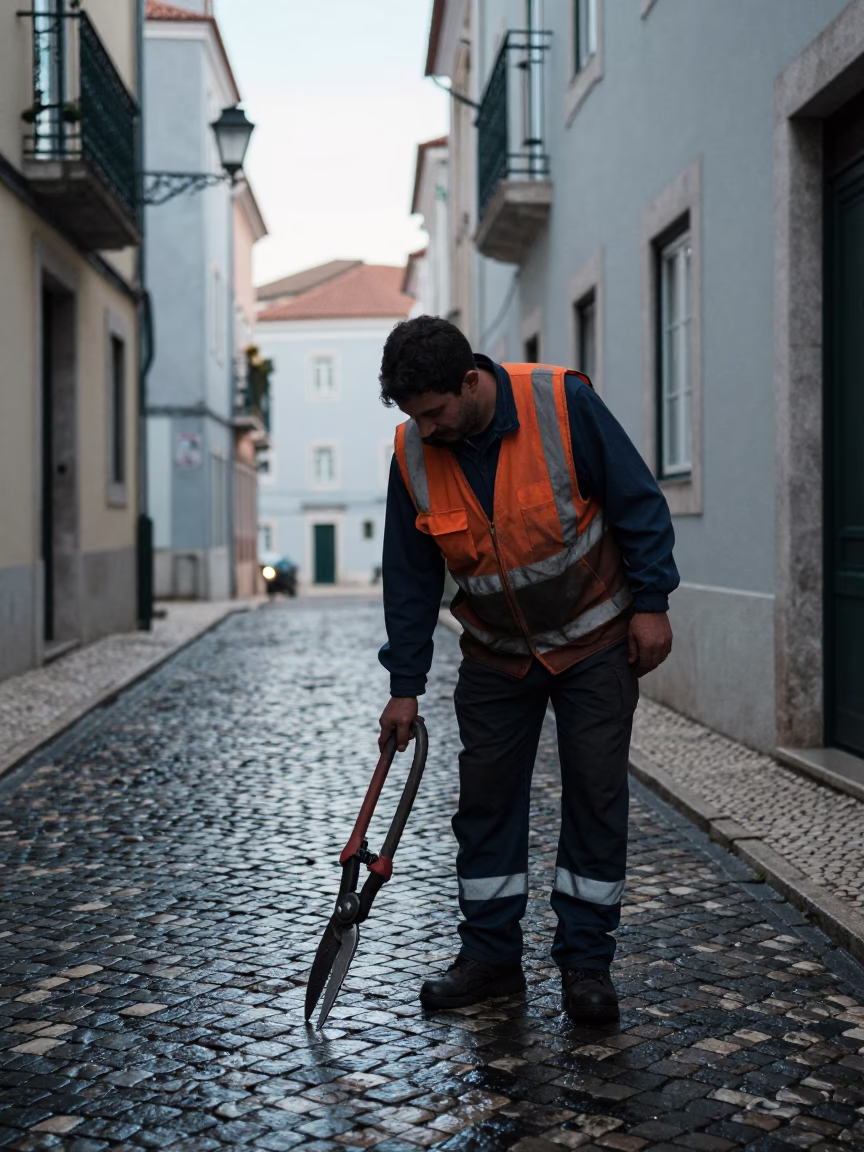 Worker Pausing in Lisbon in in Lisbon, Portugal