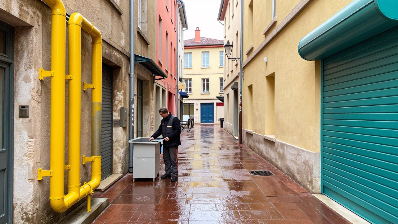 Worker Pausing in Lyon in in Lyon, France