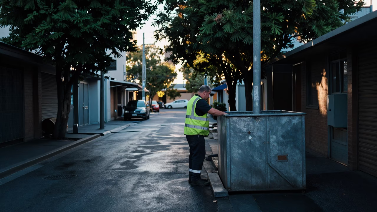 Worker Pausing in Melbourne in in Melbourne, Victoria, Australia