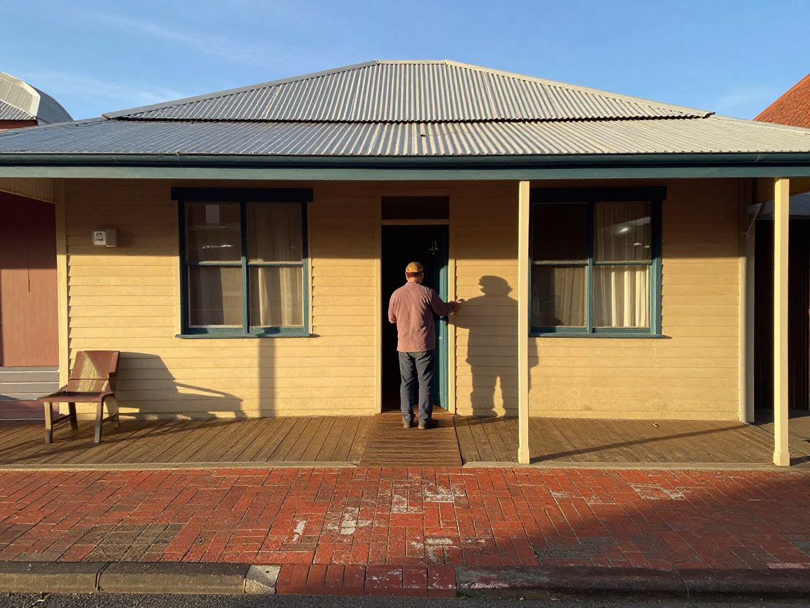Worker Pausing in Perth in in Perth, Western Australia, Australia