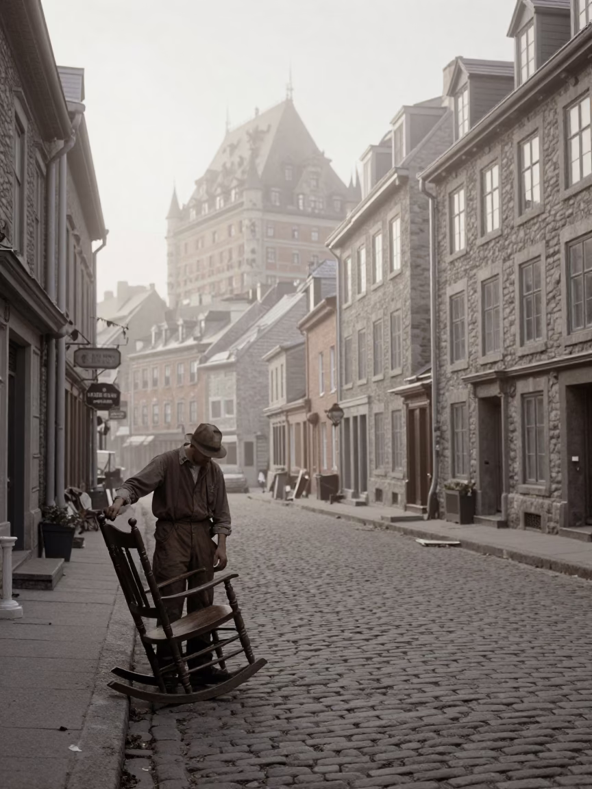 Worker Pausing in Quebec City in in Quebec City, Quebec, Canada