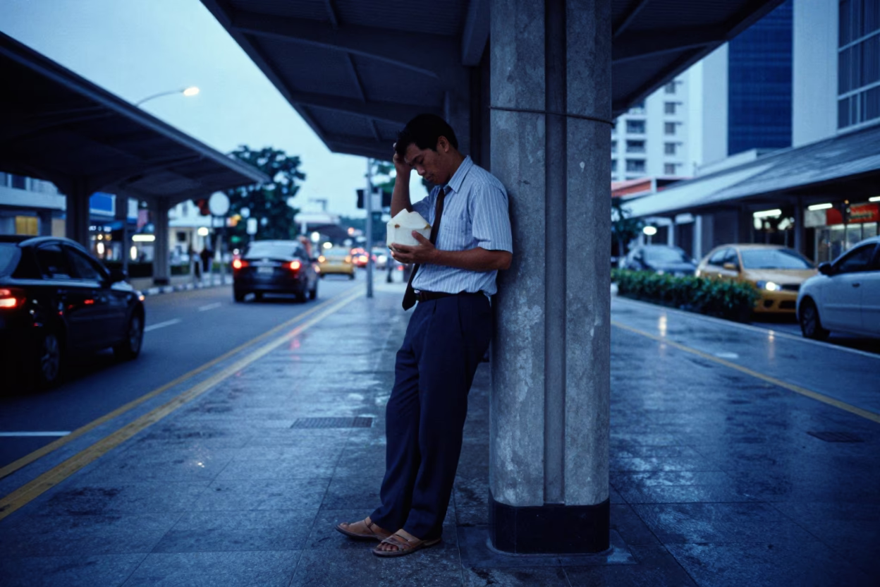 Worker Pausing in Singapore in in Singapore, Singapore
