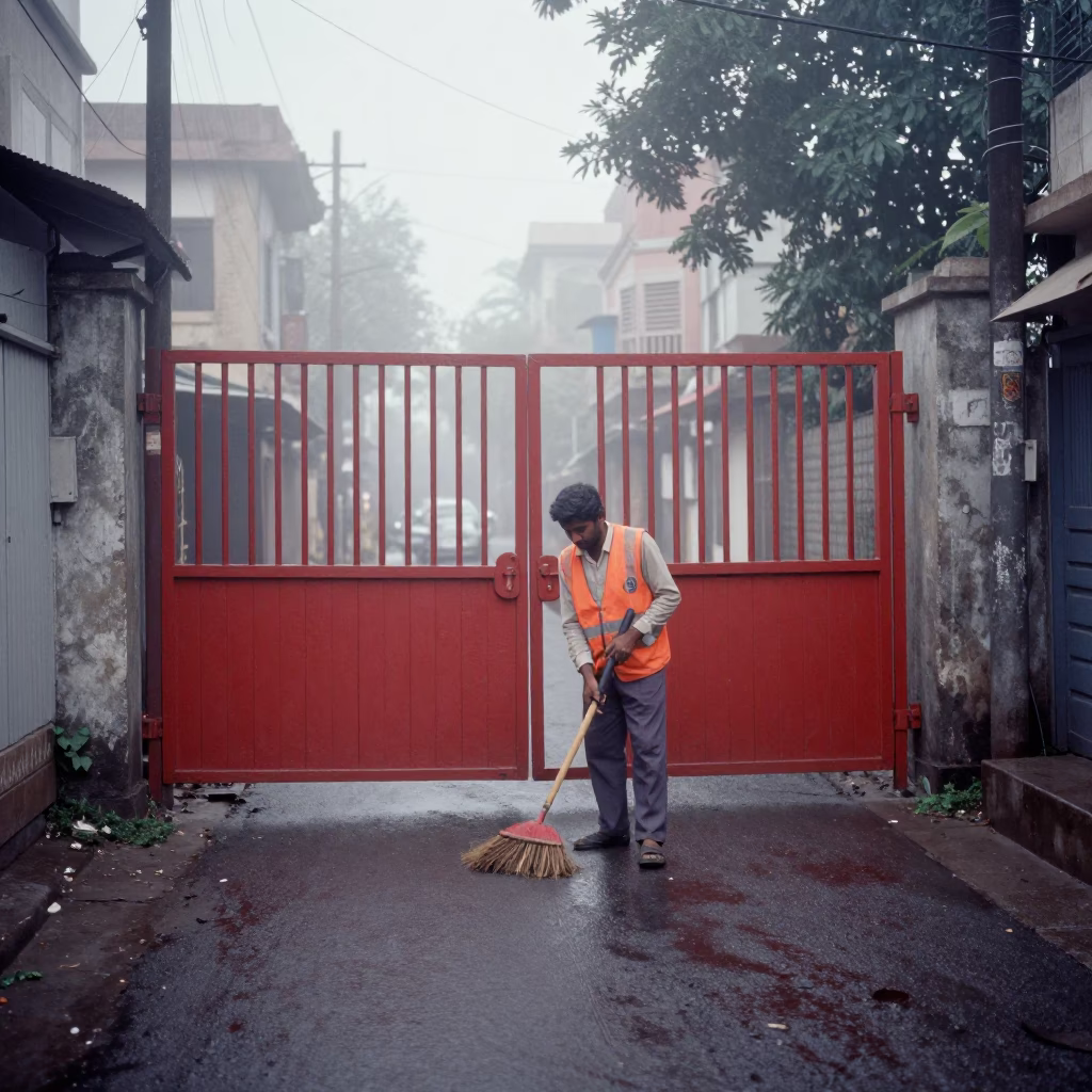 Worker Sweeping in Hyderabad in in Hyderabad, India