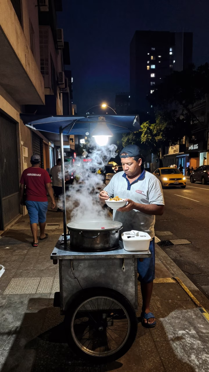 Workers in São Paulo at The Deepest Night Sky Light in in São Paulo, Brazil