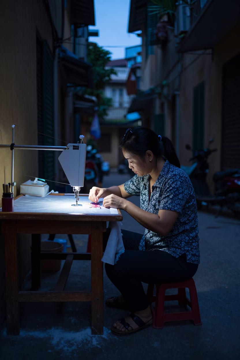Working Late in Hanoi at Blue Hour in in Hanoi, Vietnam