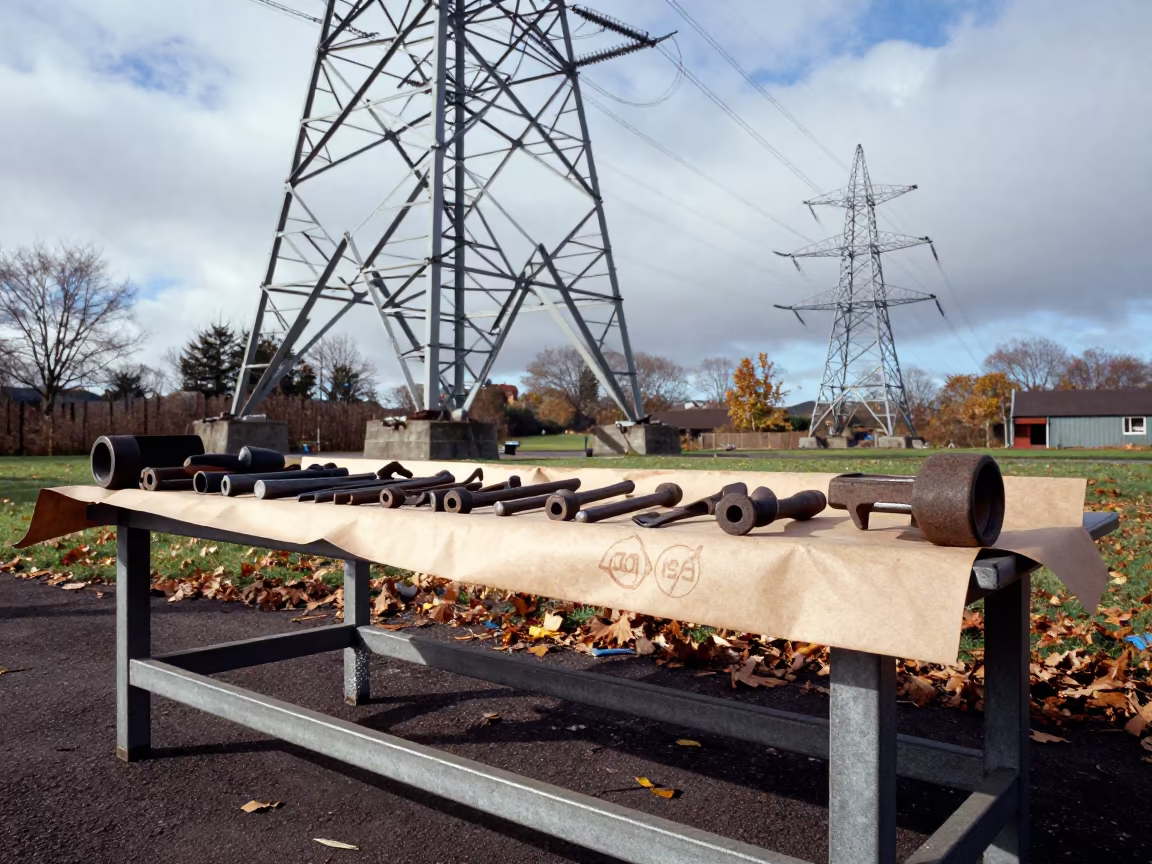 Workshop Bench Beneath UK Transmission Towers in beneath transmission towers in United Kingdom