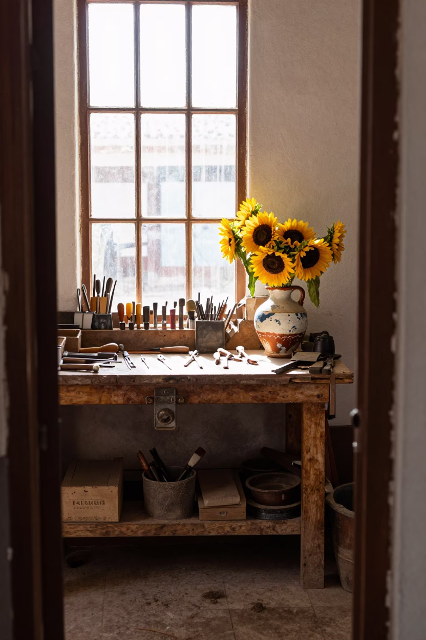 Workshop Bench in Merida at Noon Light in in Merida, Mexico
