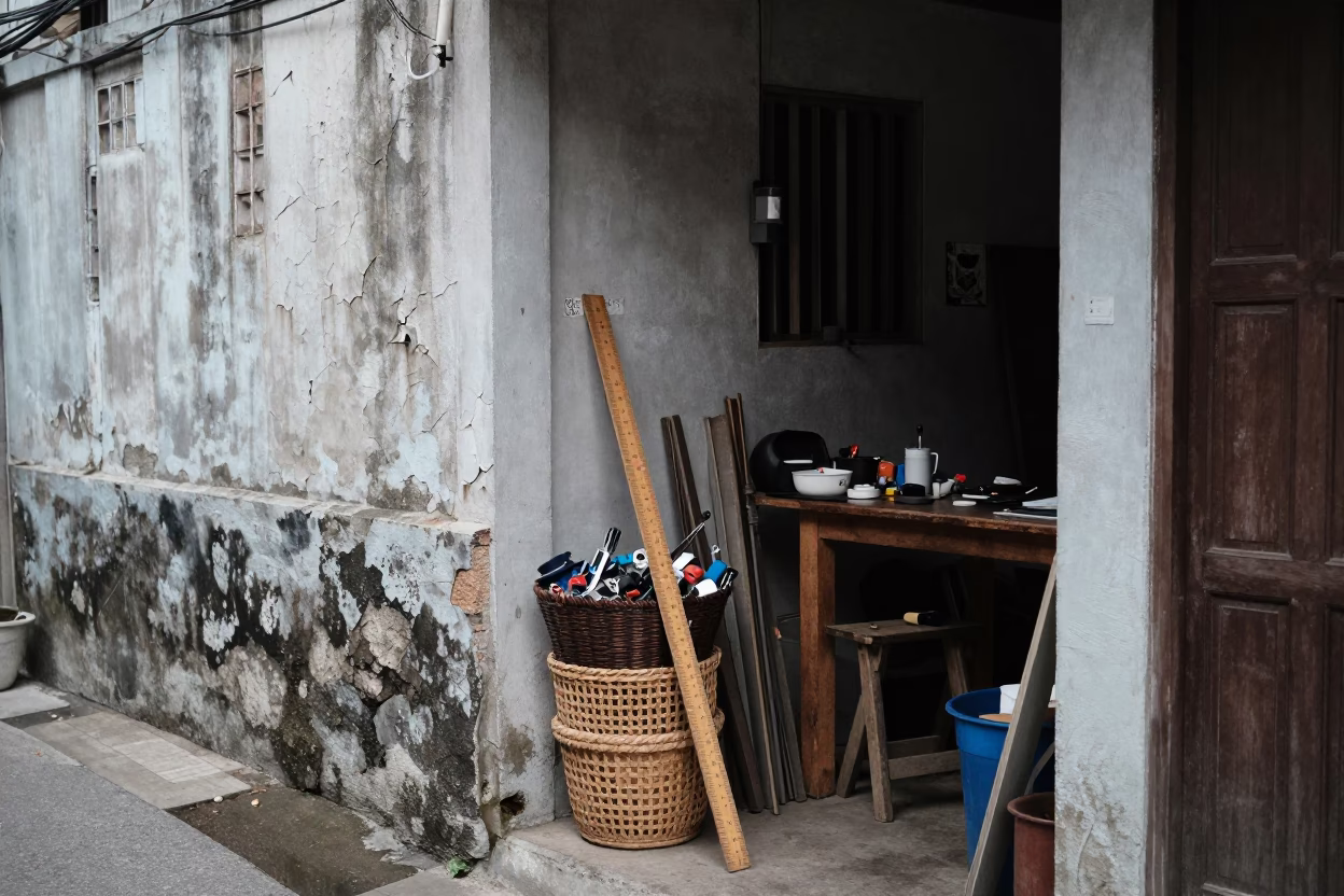 Workshop Corner in Chiang Mai at Midday Light in in Chiang Mai, Thailand