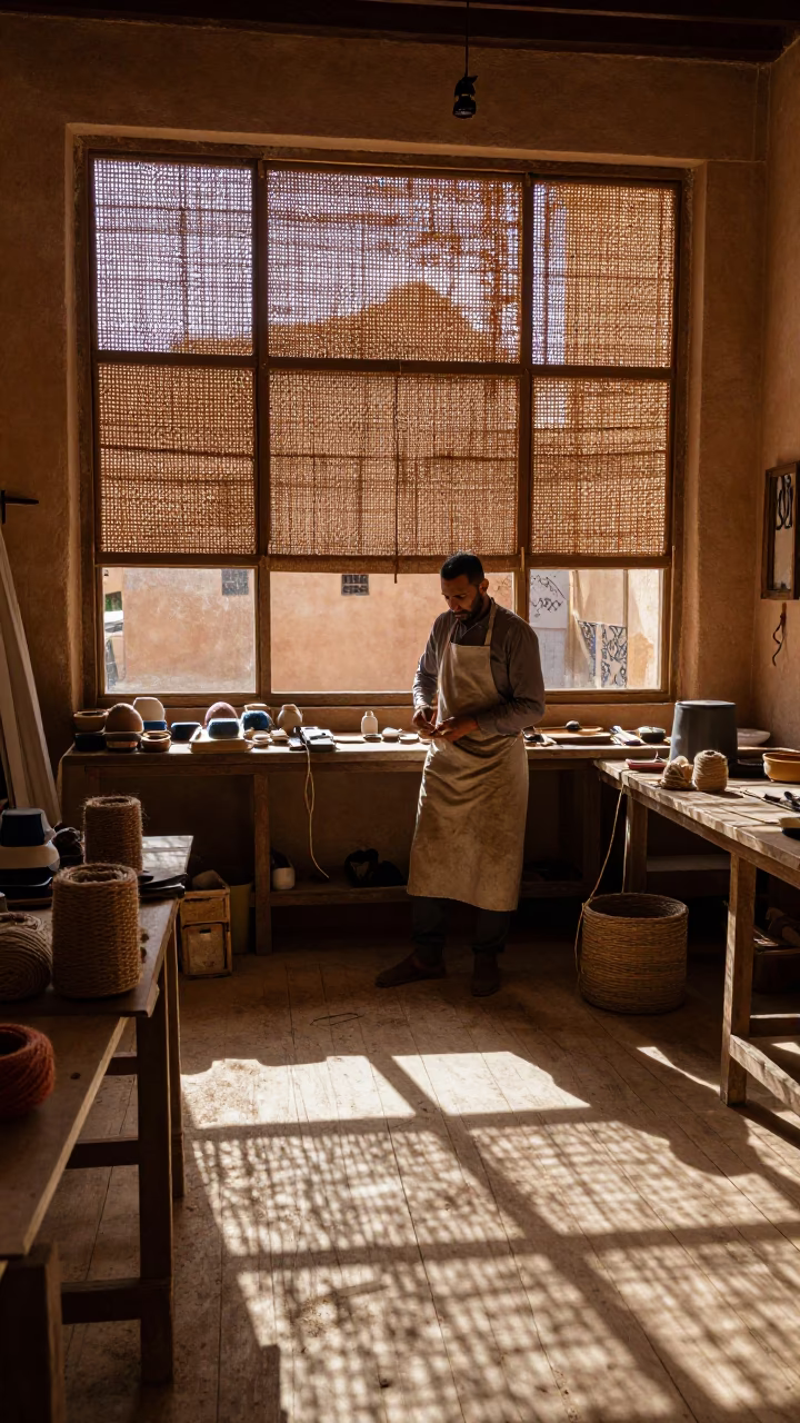 Workshop Interior in Fez at The Late Morning Light in in Fez, Morocco