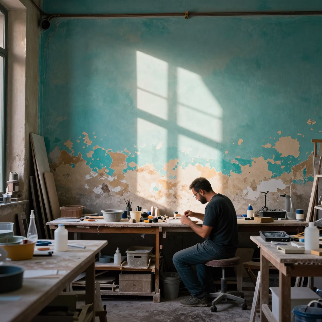 Workshop Interior in Palermo at The Early Afternoon Light in in Palermo, Italy