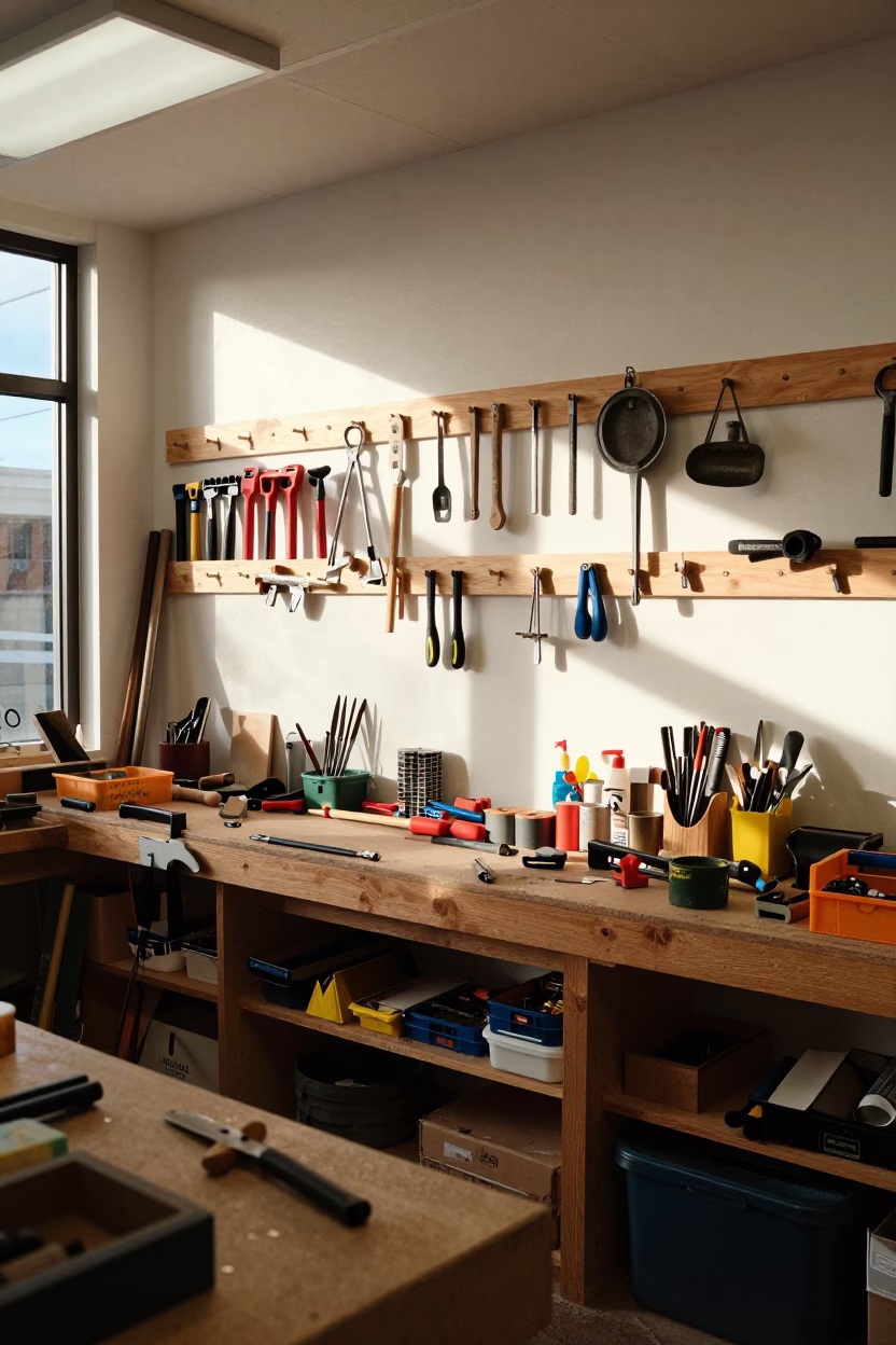 Workshop Interior in Perth at The Early Afternoon Light in in Perth, Western Australia, Australia