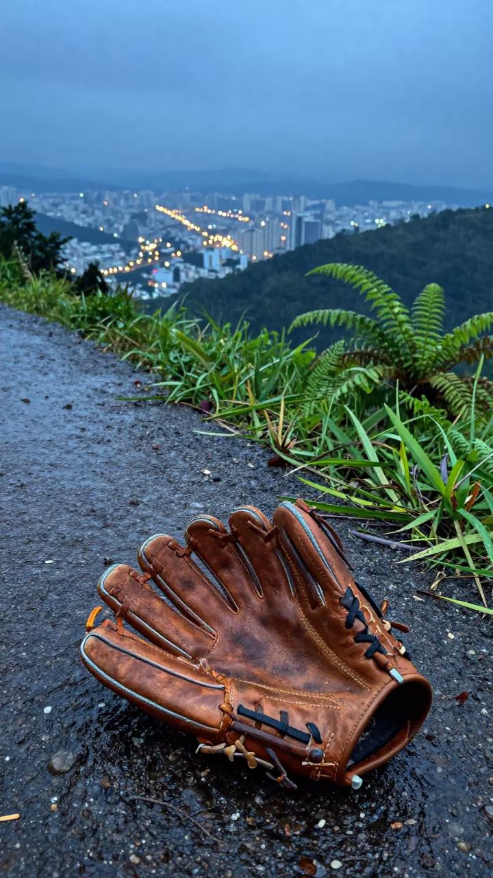Worn Baseball Glove on São Paulo Mountain Path in on a mountain path near São Paulo