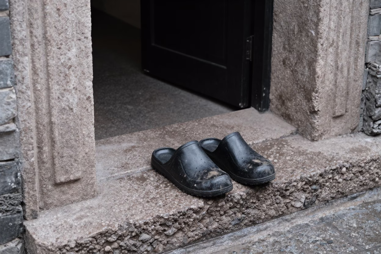 Worn Black Rubber Slippers in Shanghai in in Shanghai, China