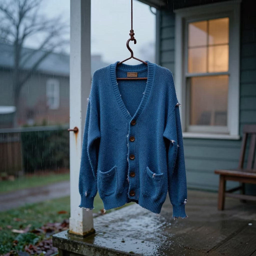Worn Blue Cardigan in Portland in in Portland, United States