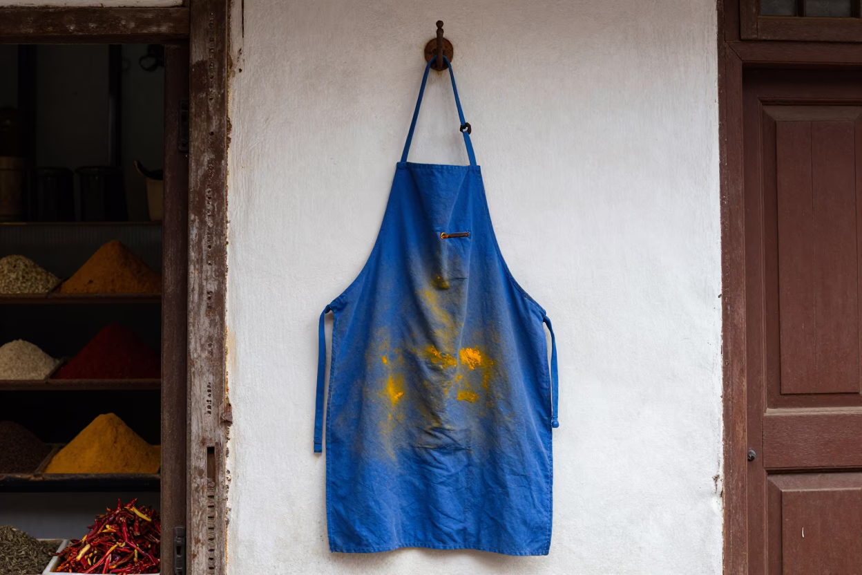 Worn Blue Cotton Apron in Hyderabad in in Hyderabad, India