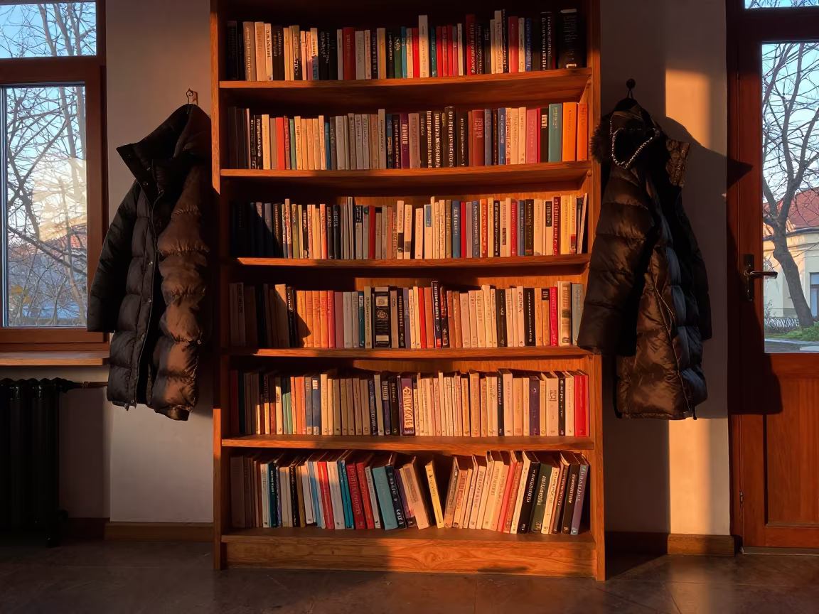 Worn Bookshelf in Winter Breakfast Nook in in a breakfast nook in Bielsko-Biała