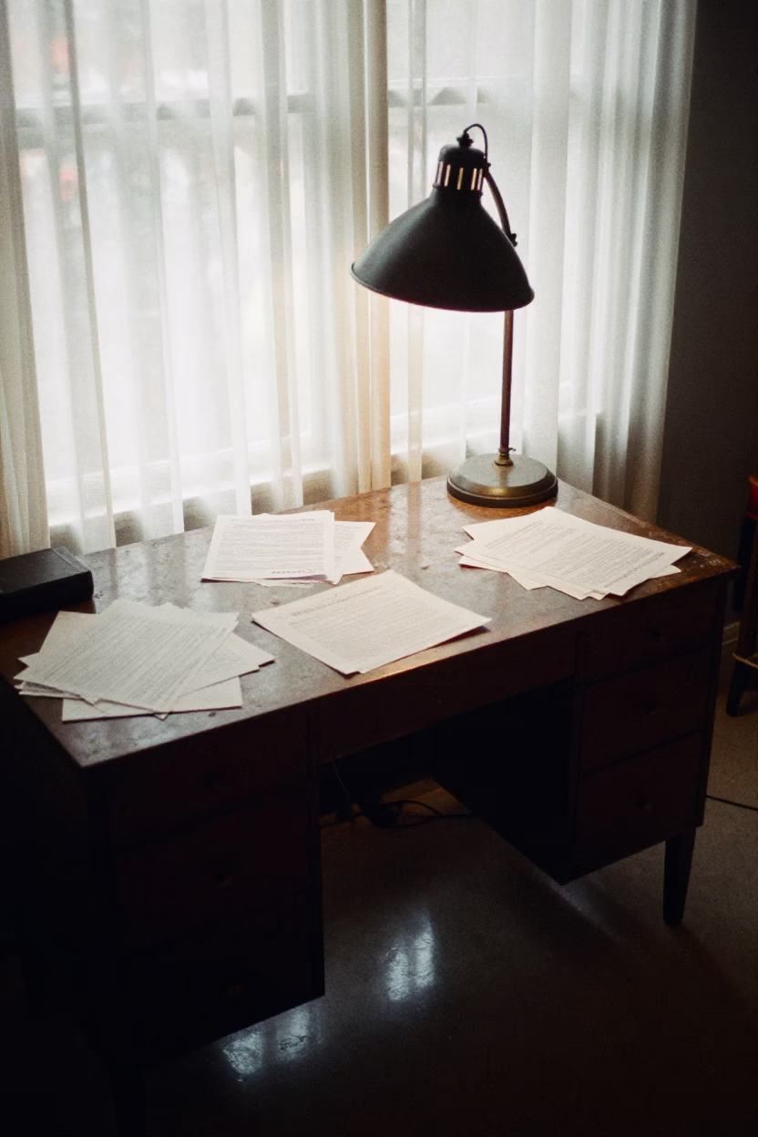 Worn Desk Lamp in Louisville Afternoon Light in on a writing desk in Louisville