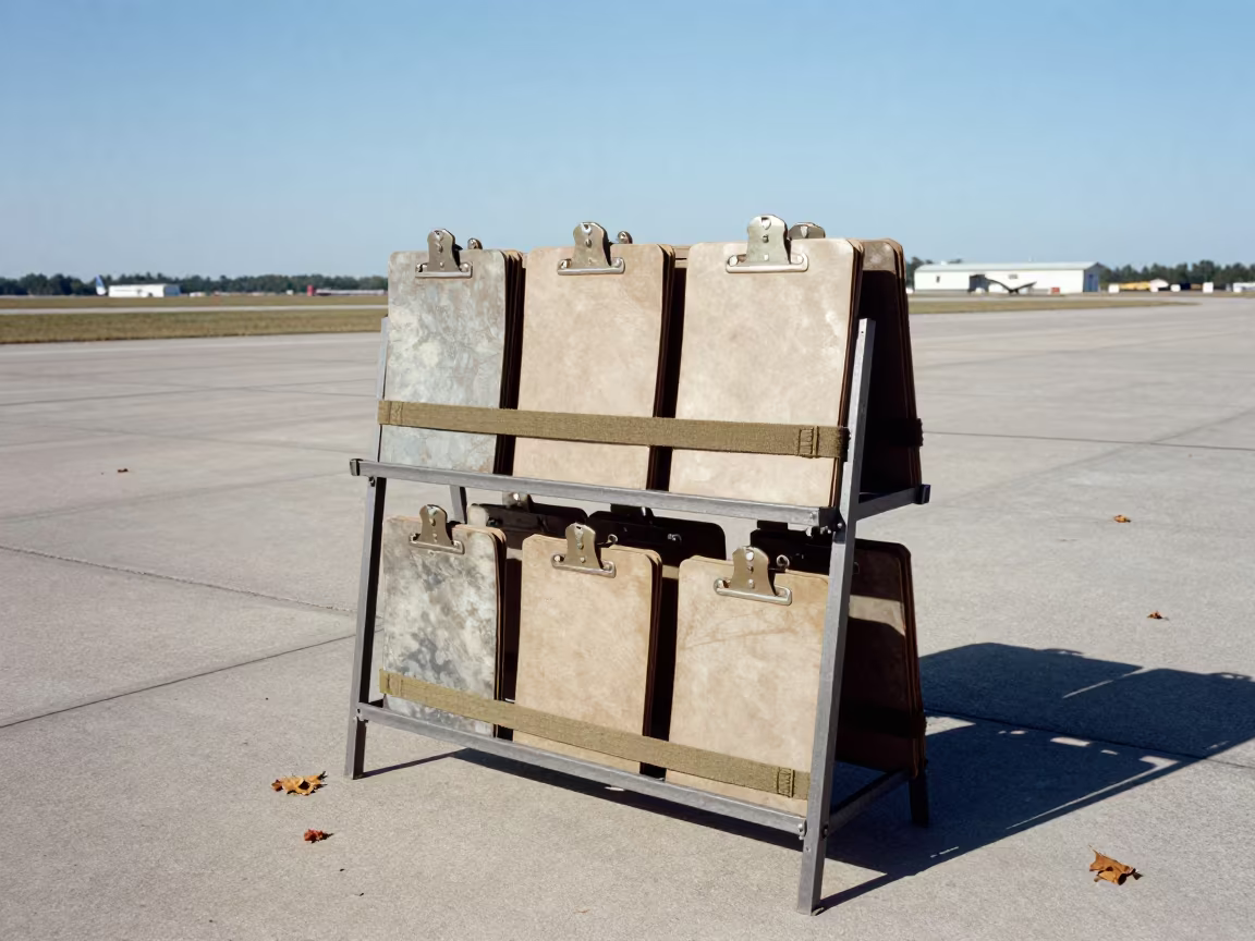 Worn Dispatch Clipboard Rack on Oklahoma Flight Line in along an airbase flight line in Oklahoma
