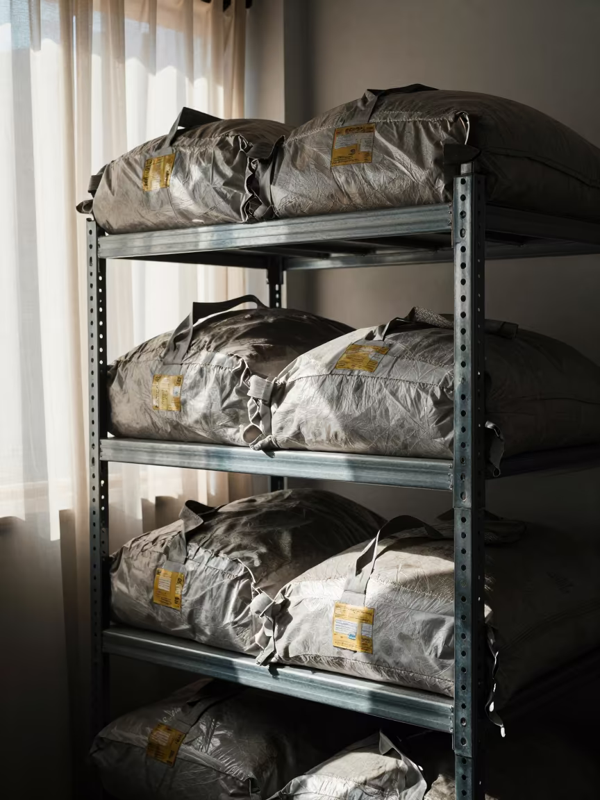Worn Dunnage Airbag Shelf in Bogota Bay in inside a chilled distribution bay near Zona Rosa, Bogota