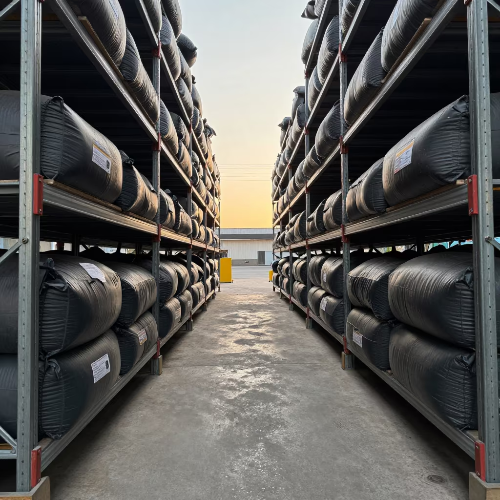 Worn Dunnage Airbag Shelf in Porto Alegre Warehouse in inside a warehouse aisle in Porto Alegre