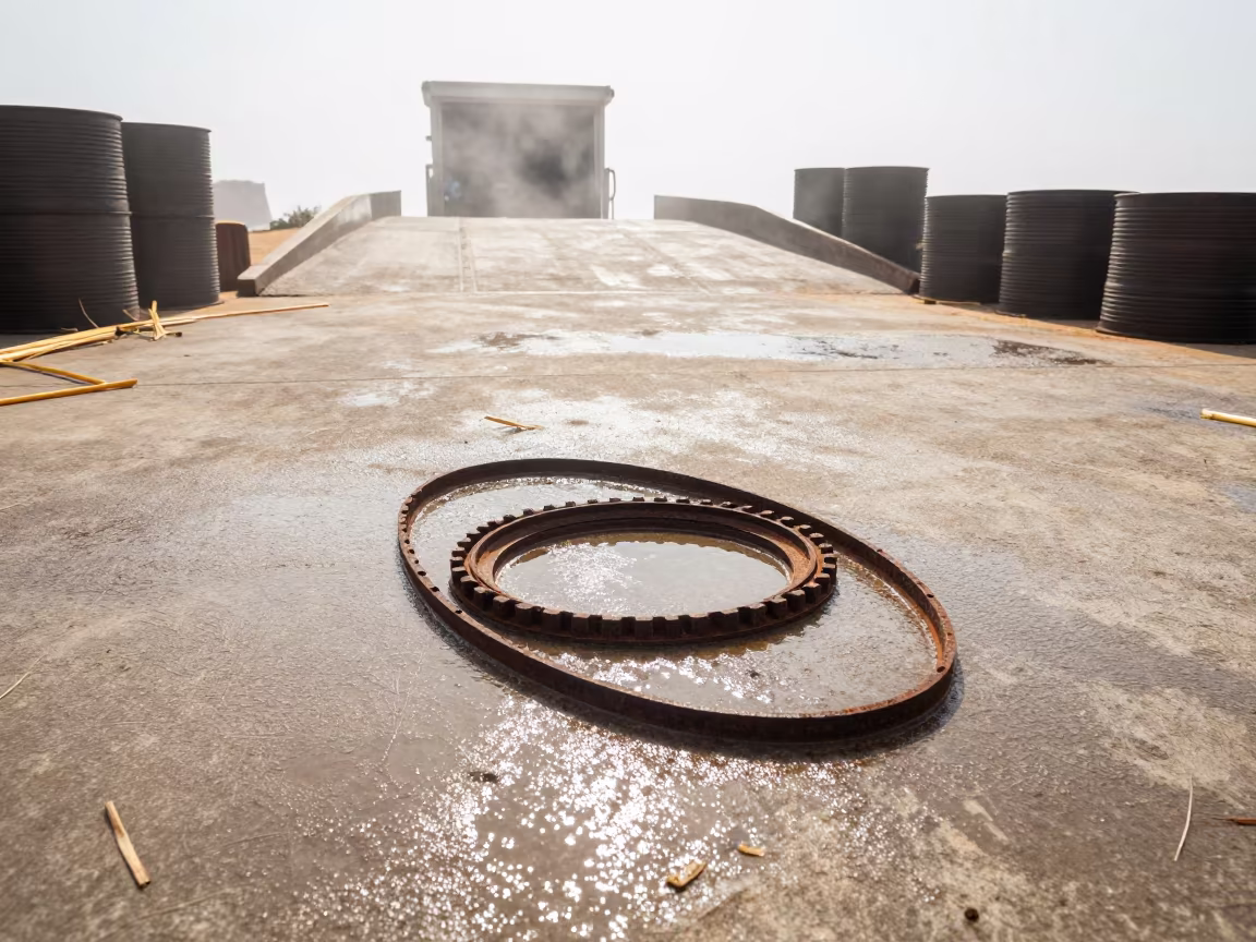 Worn Gasket Tin on Stockyard Ramp in at a stockyard loading ramp in Cameroon
