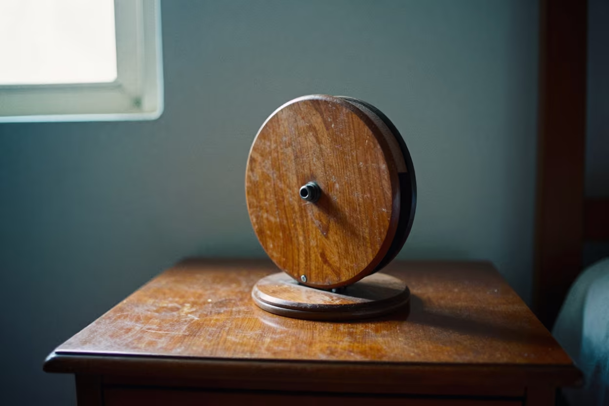 Worn Kite Reel on Camp Stool in Barranquilla Room in on a bedside table in Barranquilla