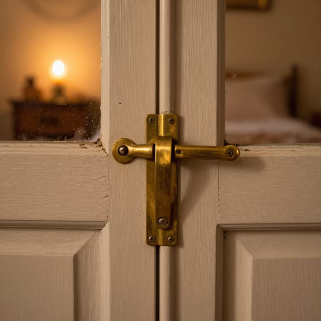 Worn Latch on Plank Door in Irapuato Light in on a bedside table in Irapuato