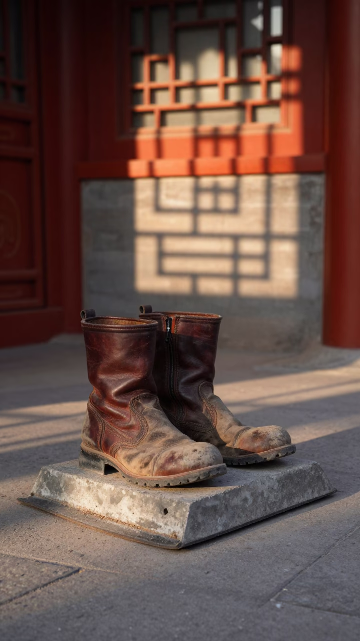 Worn Leather Boots in Beijing in in Beijing, China