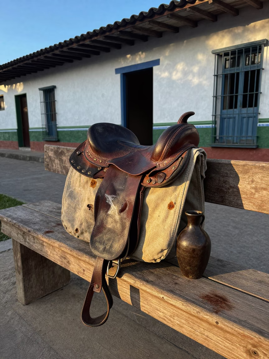 Worn Leather Saddle in Medellin in in Medellin, Colombia