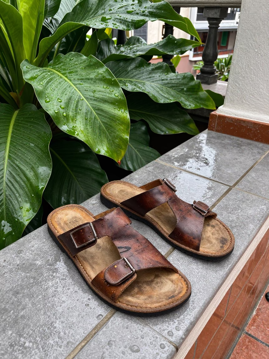 Worn Leather Sandals in Quito in in Quito, Ecuador