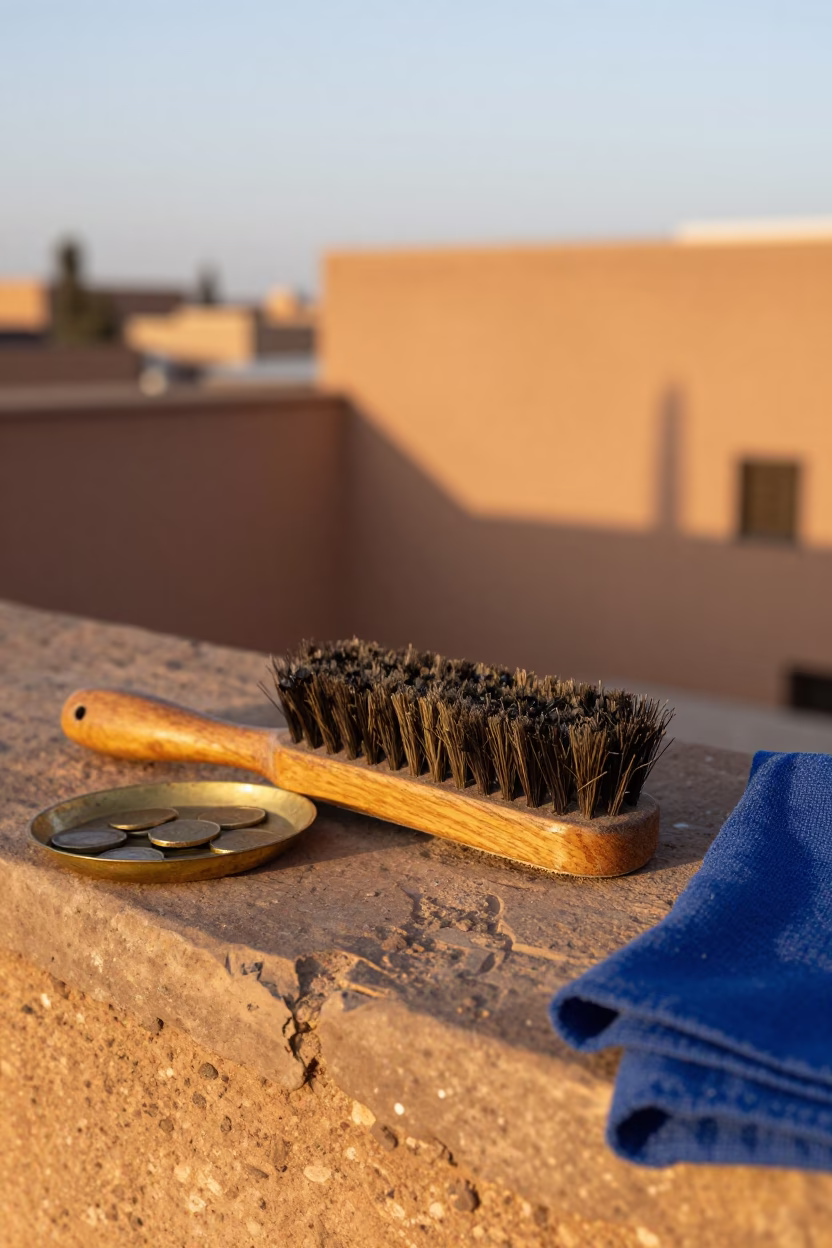 Worn Leather Shoe Brush in Marrakech in in Marrakech, Morocco