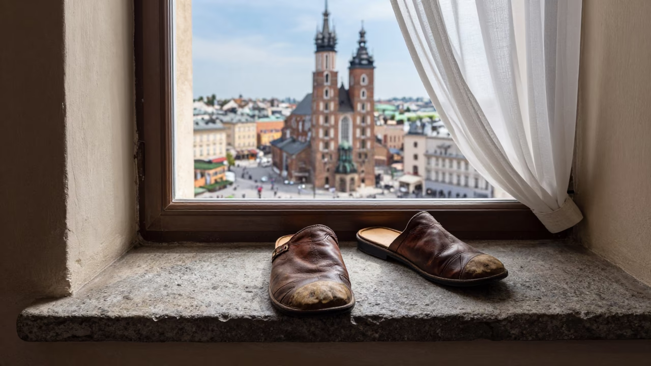 Worn Leather Slippers in Krakow in in Krakow, Poland