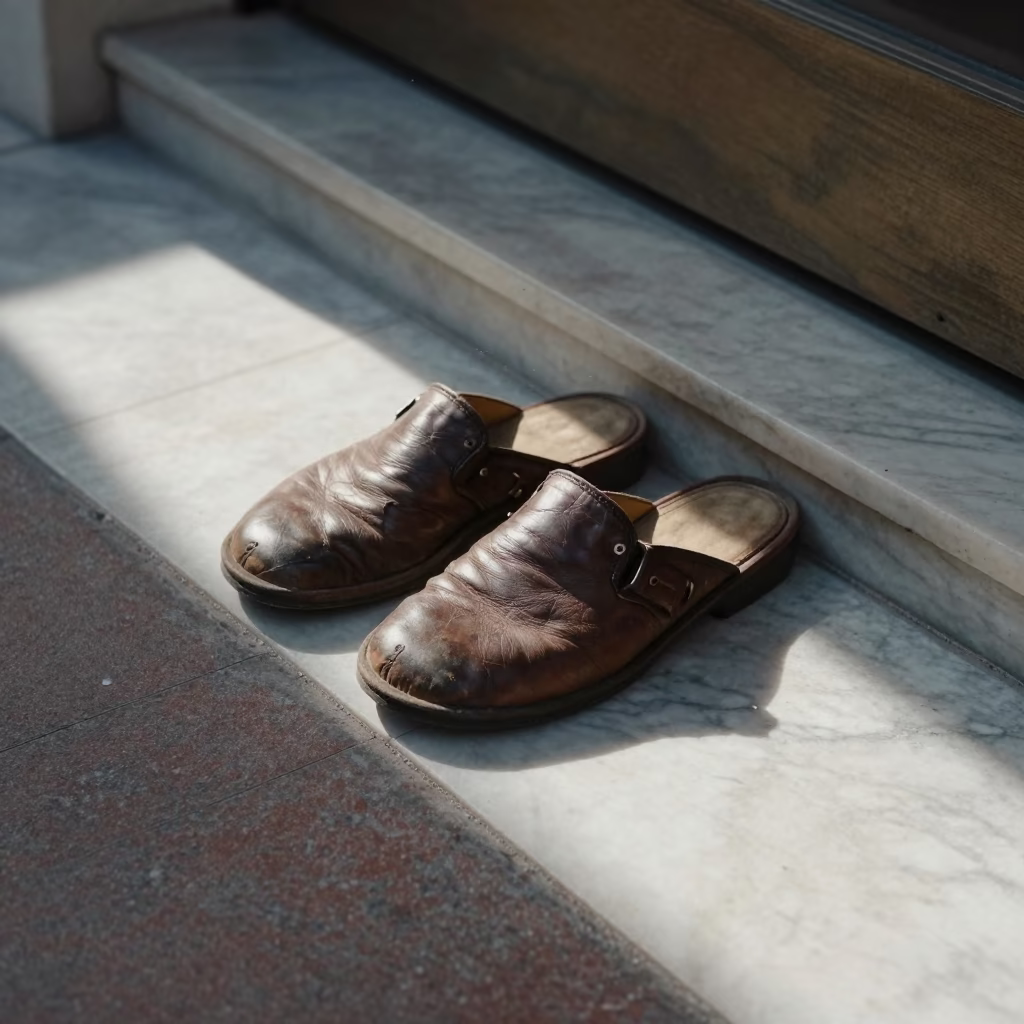 Worn Leather Slippers in Milan in in Milan, Italy