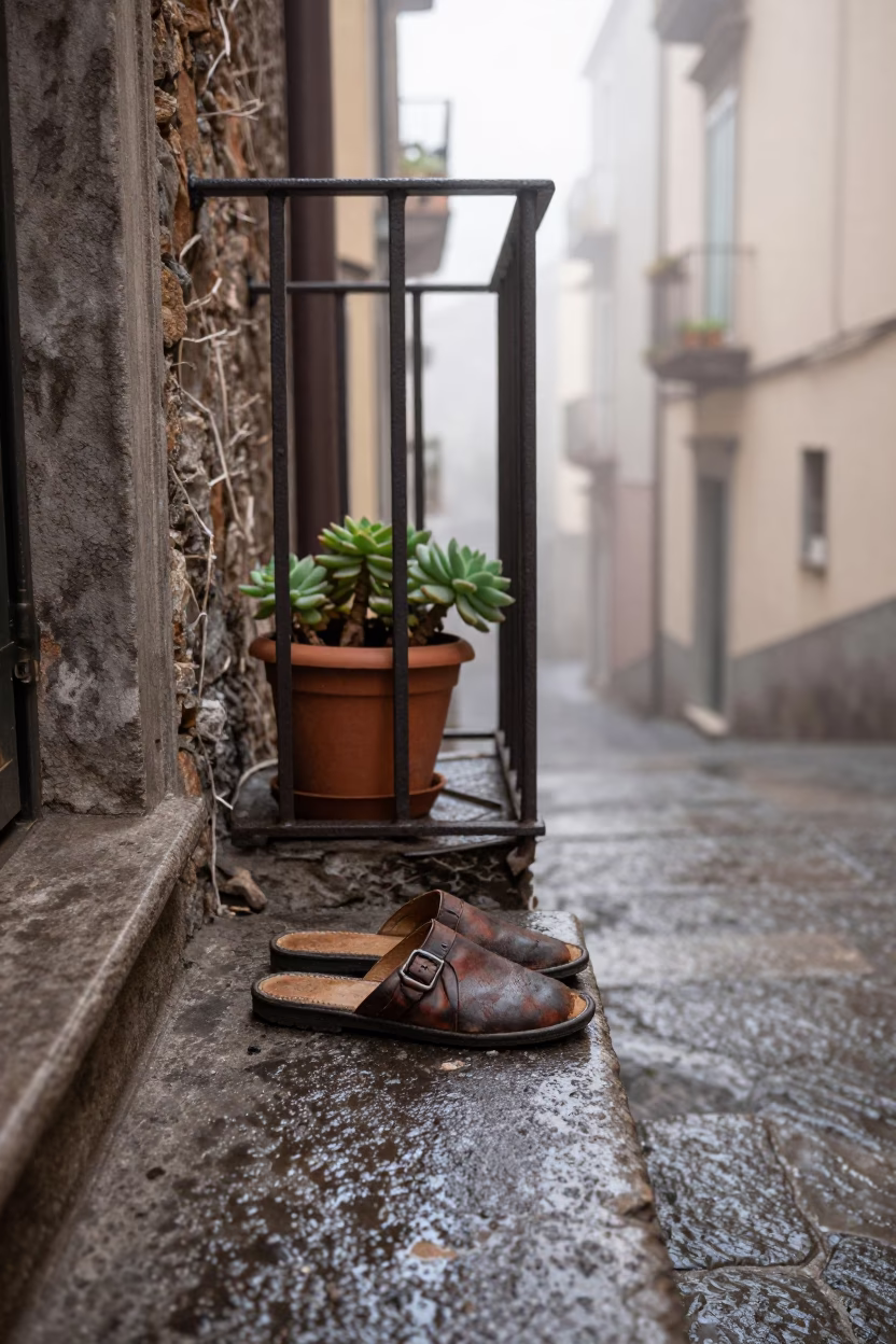 Worn Leather Slippers in Naples in in Naples, Italy