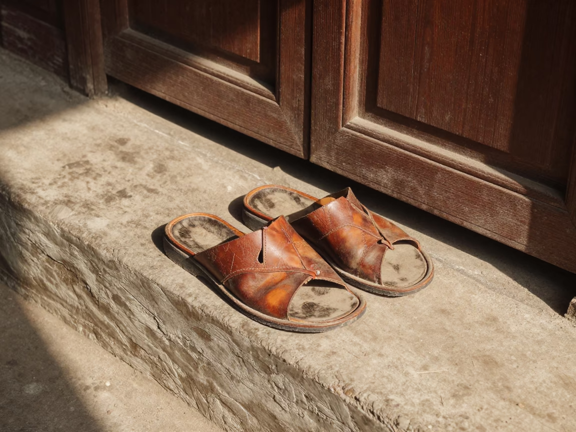 Worn Leather Slippers in Yogyakarta in in Yogyakarta, Indonesia