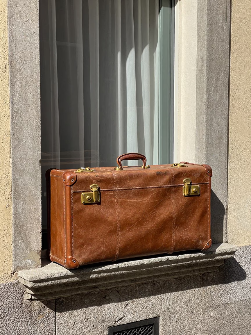 Worn Leather Suitcase in Naples in in Naples, Italy