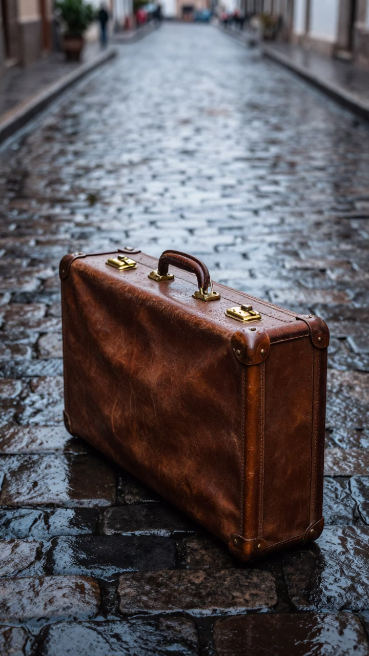 Worn Leather Suitcase in Quito in in Quito, Ecuador