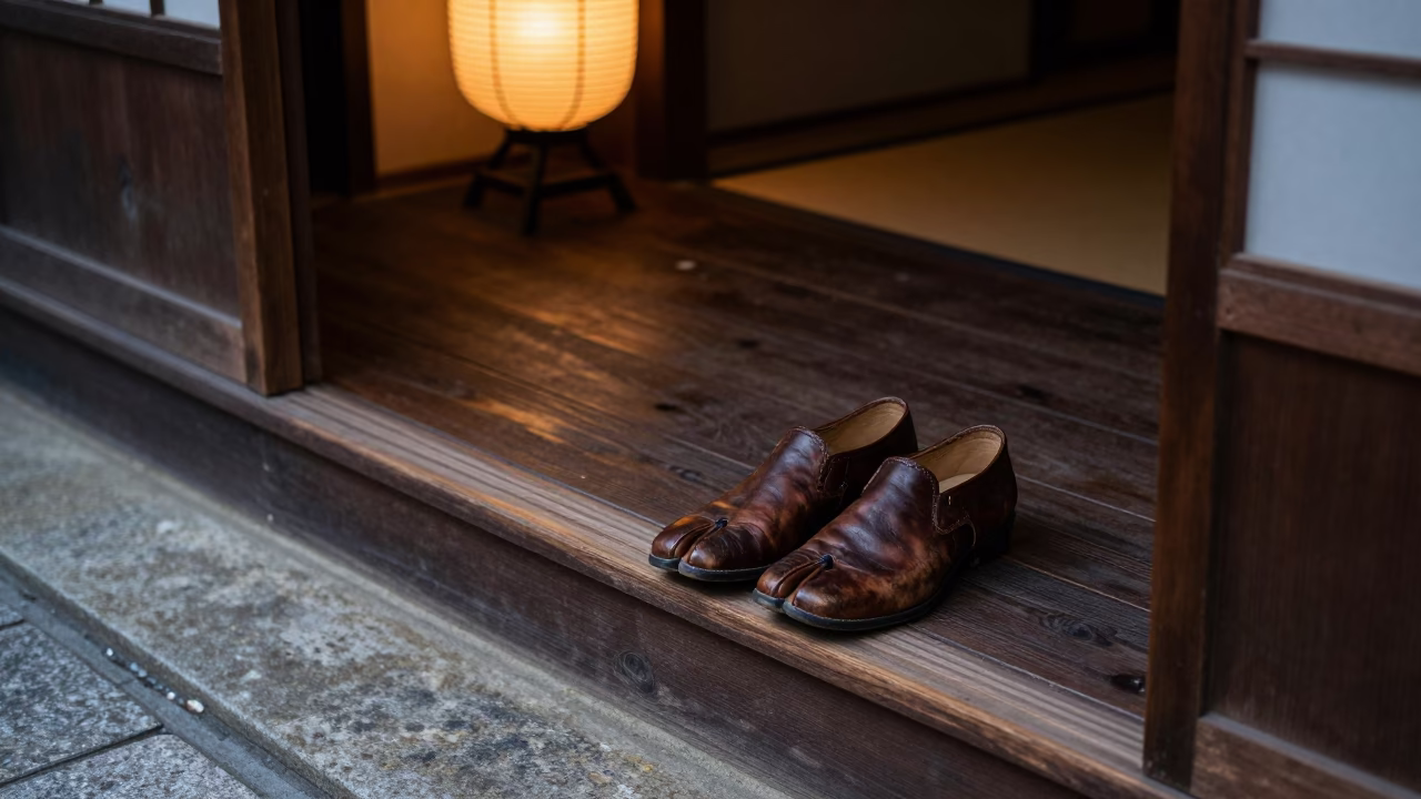 Worn Leather Tabi Socks in Kyoto in in Kyoto, Japan