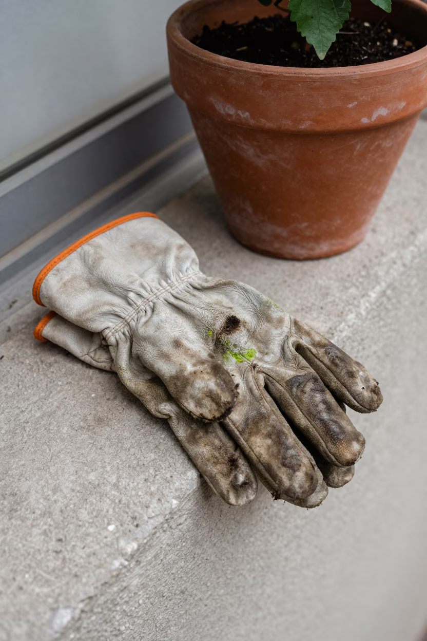Worn Leather Work Gloves in Guadalajara in in Guadalajara, Mexico