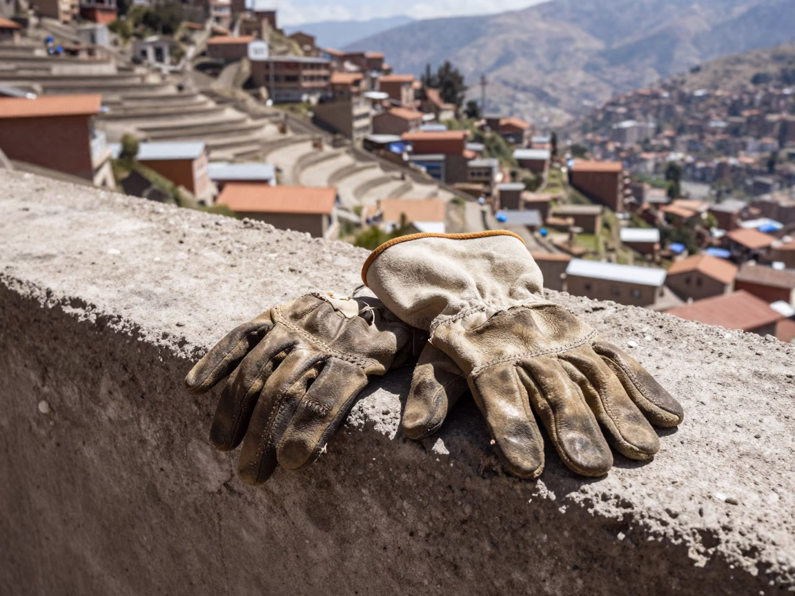 Worn Leather Work Gloves in La Paz in in La Paz, Bolivia