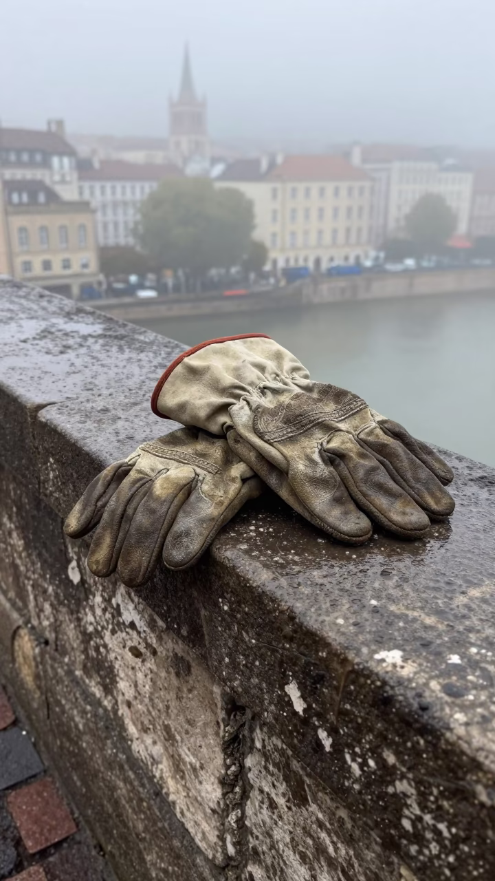 Worn Leather Work Gloves in Lyon in in Lyon, France