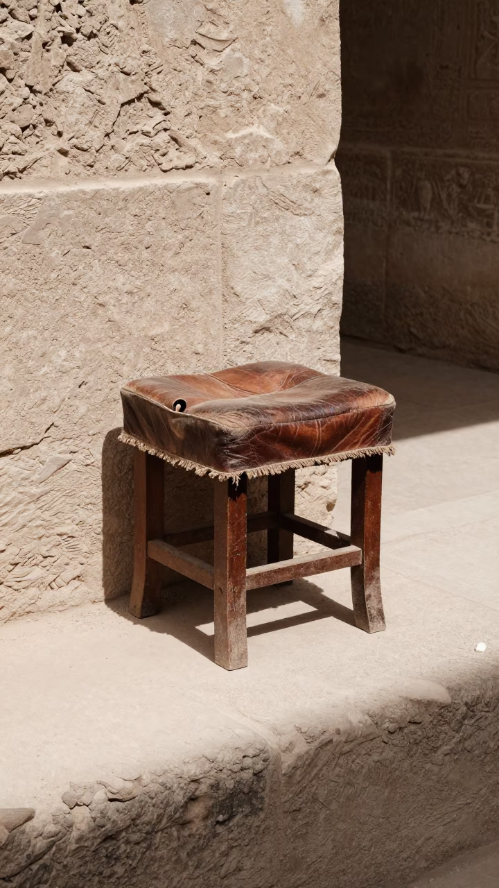 Worn Leather Work Stool in Luxor in in Luxor, Egypt