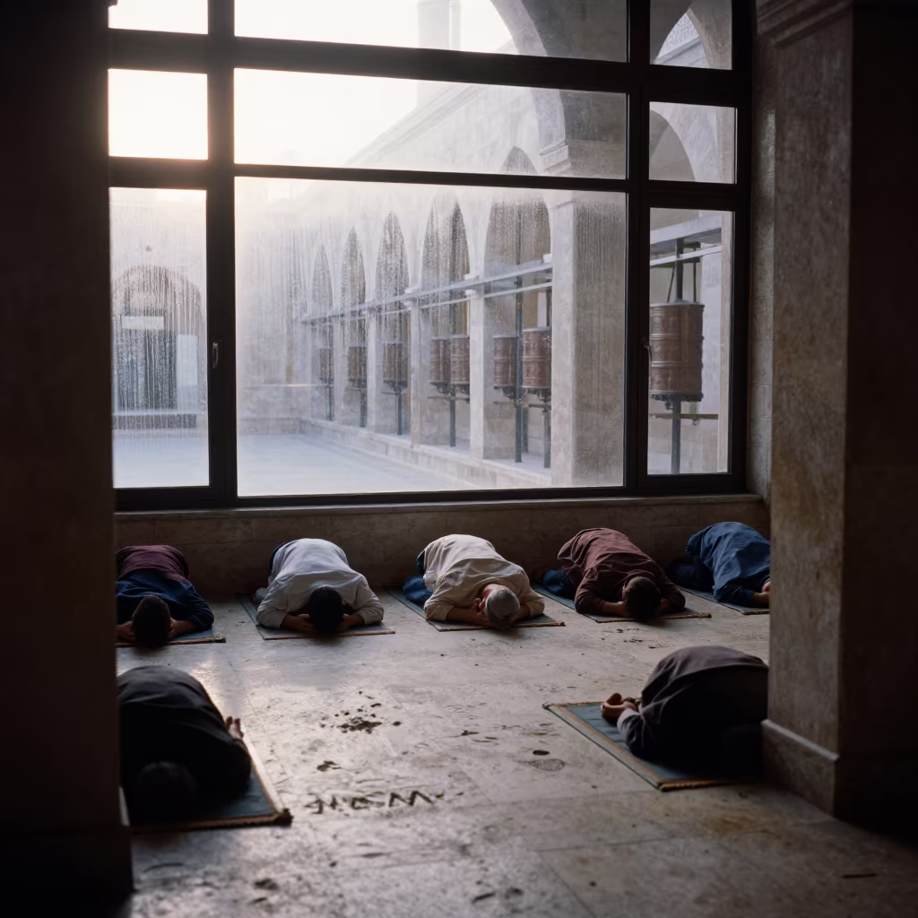 Worn Prostration Marks on Floor in Alexandria in beside a prayer wheel corridor in Alexandria