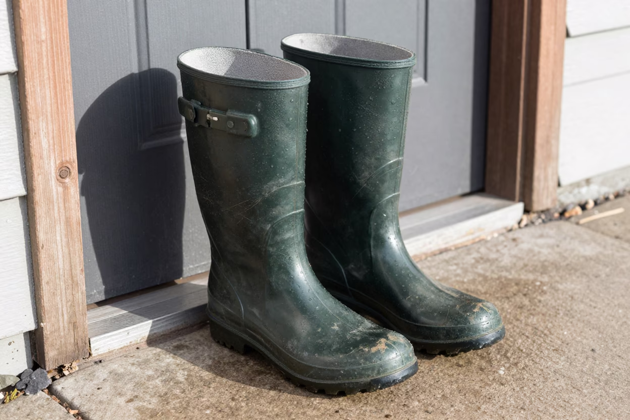 Worn Rubber Rain Boots in Portland in in Portland, United States