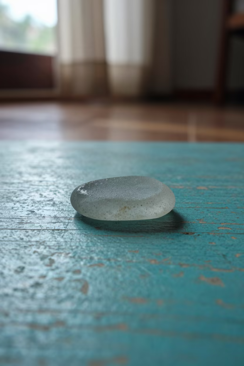Worn Sea Glass on Turquoise Paint Monsoon Light in against weathered turquoise paint near Salvador